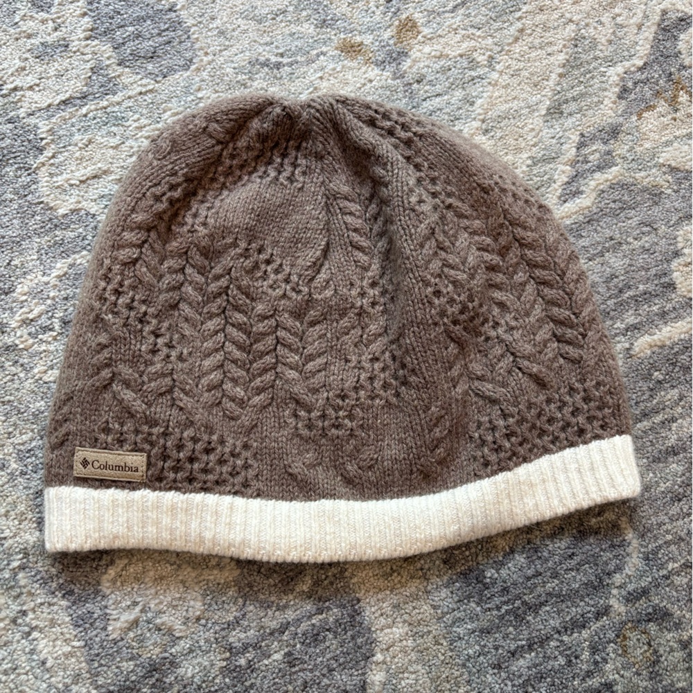 Columbia Taupe Knit Beanie with Ivory Trim